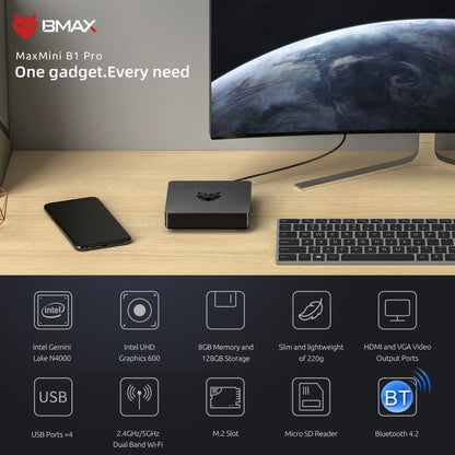 BMAX B1 Pro Windows 10 Mini PC, Intel Celeron N4000, Support HDMI / VGA / RJ45, B1 Pro 8GB+128GB