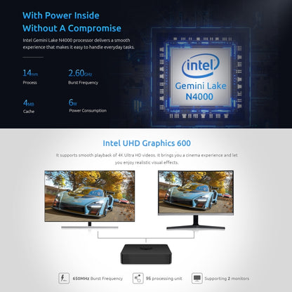 BMAX B1 Pro Windows 10 Mini PC, Intel Celeron N4000, Support HDMI / VGA / RJ45, B1 Pro 8GB+128GB