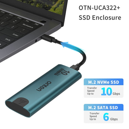 Onten UCA322+ 10Gbps M.2 M-key NVMe NGFF SSD Enclosure, Onten UCA322+