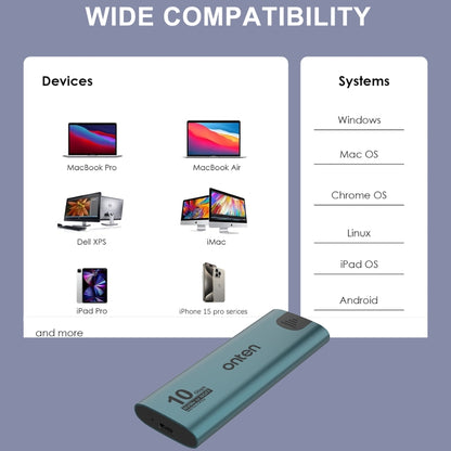 Onten UCA322+ 10Gbps M.2 M-key NVMe NGFF SSD Enclosure, Onten UCA322+