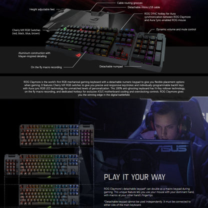 ASUS Claymore USB 2.0 RGB Backlight Detachable Wired Mechanical Black Switch Gaming Keyboard with Detachable Cable, Claymore