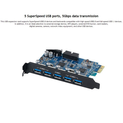 ORICO PVU3-5O2I USB3.0 * 5 + 20Pin Slot * 1 PCI Express Card for Desktop, 5Gbps Superspeed Data Transmission, 5 Ports USB3.0