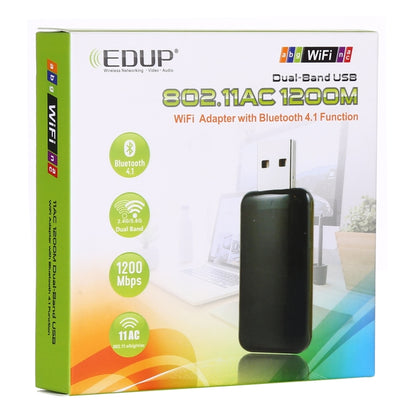 EDUP EP-AC1681 2 in 1 AC1200Mbps 2.4GHz & 5.8GHz Dual Band USB WiFi Adapter External Network Card with Bluetooth 4.1 Function, EP-AC1681