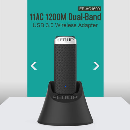 EDUP EP-AC1609 1200Mbps High Speed USB 3.0 WiFi Adapter Receiver Ethernet Adapter with 1m Extend Cable & Base, EP-AC1609 1200Mbps