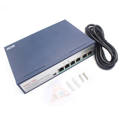 ESCAM POE 4+2 6-Port Fast Ethernet Switch 4-Port POE 10/100M 120W Network Switch, Transmission Distance: 150m, 6 Ports