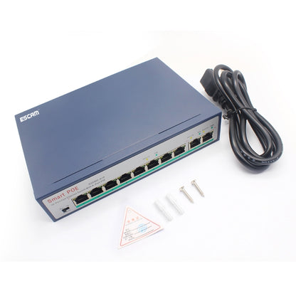 ESCAM POE 8+2 10-Port Fast Ethernet Switch 8-Port POE 10/100M 120W Network Switch, Transmission Distance: 150m, 10 Ports