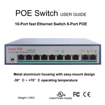 ESCAM POE 8+2 10-Port Fast Ethernet Switch 8-Port POE 10/100M 120W Network Switch, Transmission Distance: 150m, 10 Ports