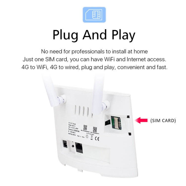 4G CPE SIM Card Mobile Wireless Router Antenna Detachable, EU Plug, D311-R