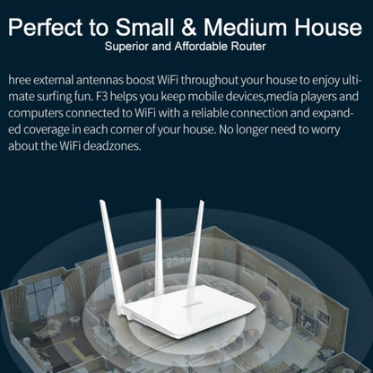 Tenda F3 Wireless 2.4GHz 300Mbps WiFi Router with 3*5dBi External Antennas, F3
