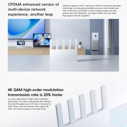 Xiaomi Router BE5000 WiFi 7 MLO 2.4GHz 5.0GHz Dual Band 2.5G Port 512MB RAM Repeater, US Plug, BE5000